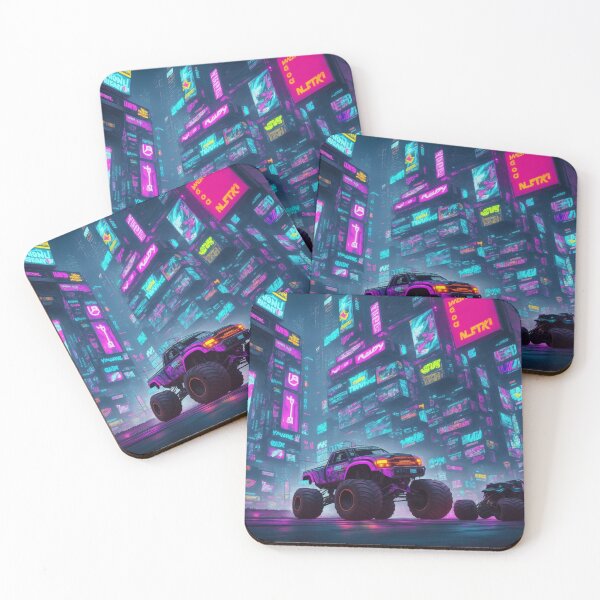 Item preview, Neon Thunder: Experience the thrill of a cyberpunk monster truck racing through the cityscape. designed and sold by RedArtG09.