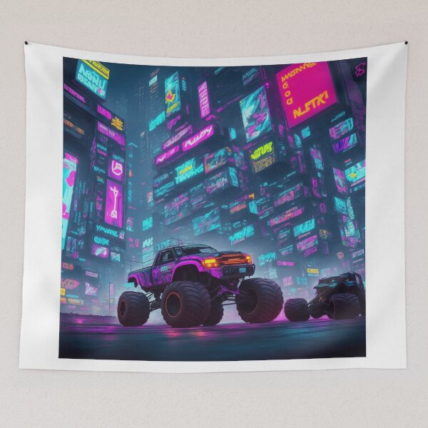 Item preview, Neon Thunder: Experience the thrill of a cyberpunk monster truck racing through the cityscape. designed and sold by RedArtG09.