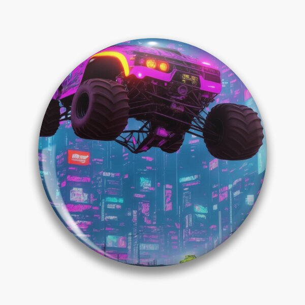 Item preview, Cyber Monster: Witness the power of a neon-lit monster truck tearing through a futuristic city. designed and sold by RedArtG09.