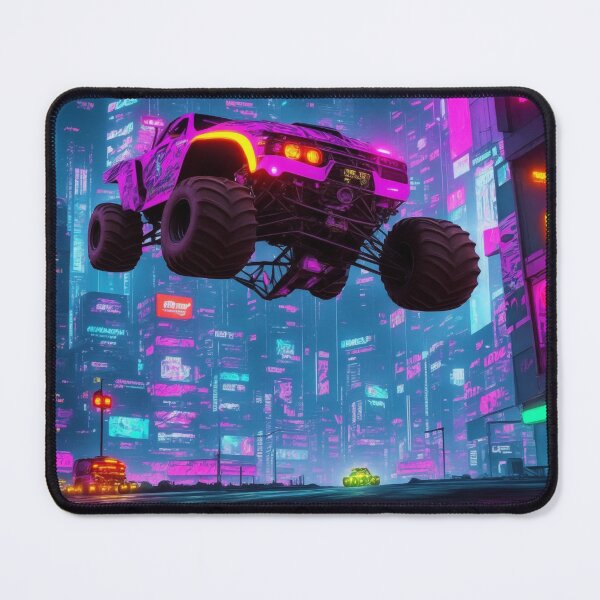 Item preview, Cyber Monster: Witness the power of a neon-lit monster truck tearing through a futuristic city. designed and sold by RedArtG09.