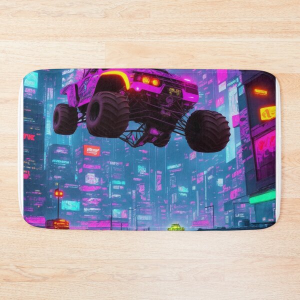 Item preview, Cyber Monster: Witness the power of a neon-lit monster truck tearing through a futuristic city. designed and sold by RedArtG09.