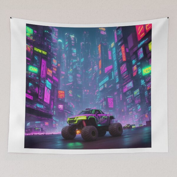 Item preview, Neon Rush: Feel the adrenaline as a high-speed monster truck races through a neon-lit cyberpunk world. designed and sold by RedArtG09.