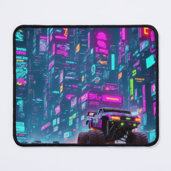Item preview, Futuristic Fury: Brace yourself for an epic showdown as a monster truck battles through a cyberpunk metropolis. designed and sold by RedArtG09.