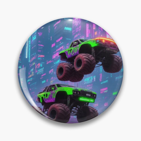 Item preview, City of Monsters: Enter a cyberpunk realm where a neon-lit monster truck reigns supreme in the cityscape. designed and sold by RedArtG09.
