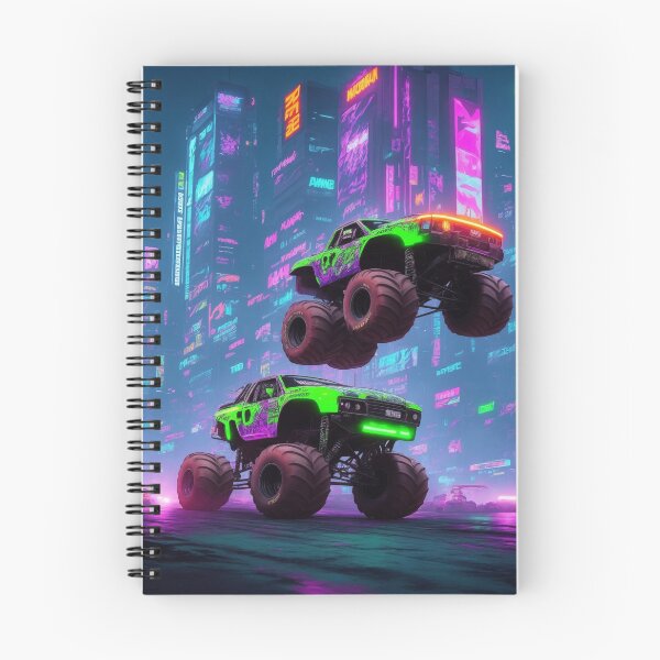 Item preview, City of Monsters: Enter a cyberpunk realm where a neon-lit monster truck reigns supreme in the cityscape. designed and sold by RedArtG09.
