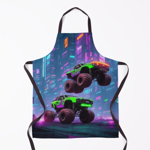 Item preview, City of Monsters: Enter a cyberpunk realm where a neon-lit monster truck reigns supreme in the cityscape. designed and sold by RedArtG09.