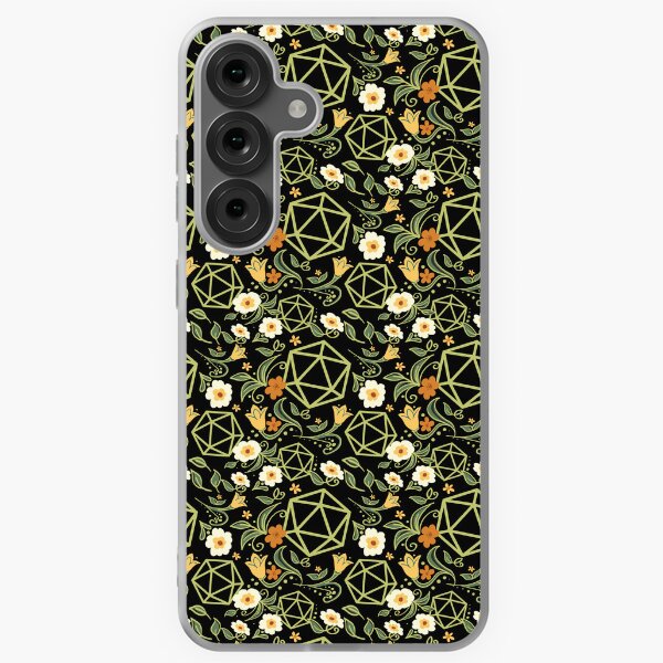 Vista previa del artículo con la obra «Patrón de plantas y flores de dados D20», diseñado y vendido por pixeptional.