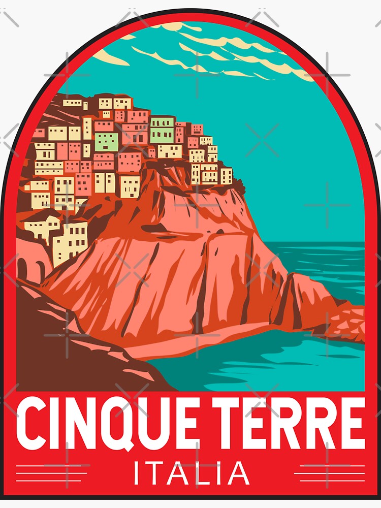 Thumbnail 3 of 3, Sticker, Cinque Terre Italy Travel Art Emblem designed and sold by KrisSidDesigns.