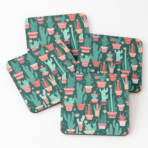 Item preview, Cactus in Pots Pattern on Dark Green Background designed and sold by Melissify.