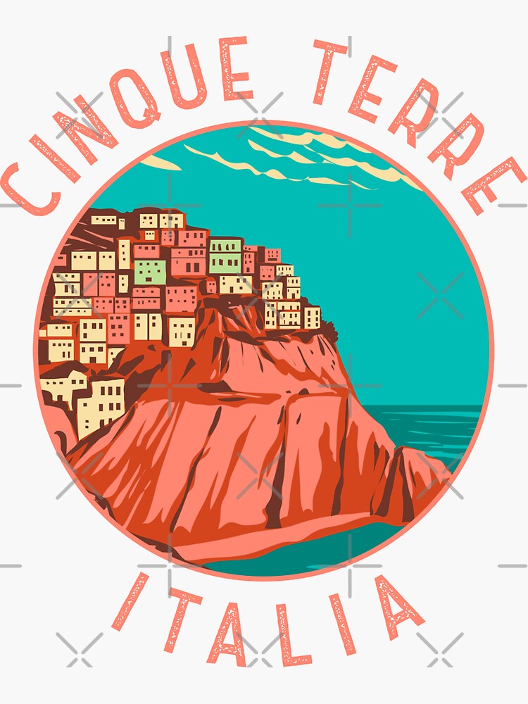 Thumbnail 3 of 3, Sticker, Cinque Terre Italy Distressed Circle designed and sold by KrisSidDesigns.