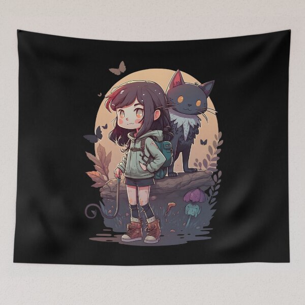 Item preview, Angry Girl & Cat Kawaii Anime Black Cat Lover Halloween designed and sold by SecretDicer.