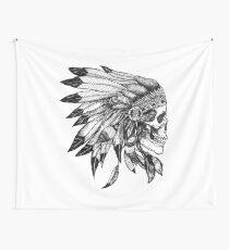 Skull Indian Headdress Chief Wall Tapestry
