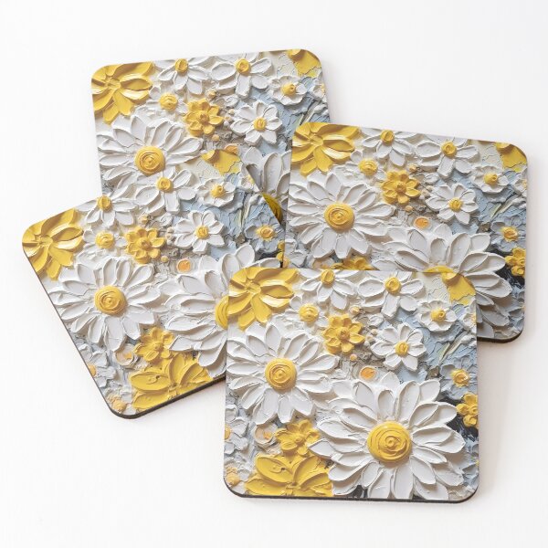 Item preview, Yellow and white flowers artistic texture impasto brush strokes abstract decorative painting01 designed and sold by UnaWu533.