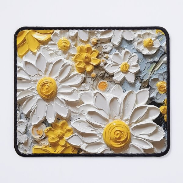 Item preview, Yellow and white flowers artistic texture impasto brush strokes abstract decorative painting01 designed and sold by UnaWu533.