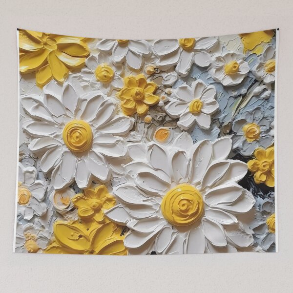 Item preview, Yellow and white flowers artistic texture impasto brush strokes abstract decorative painting01 designed and sold by UnaWu533.