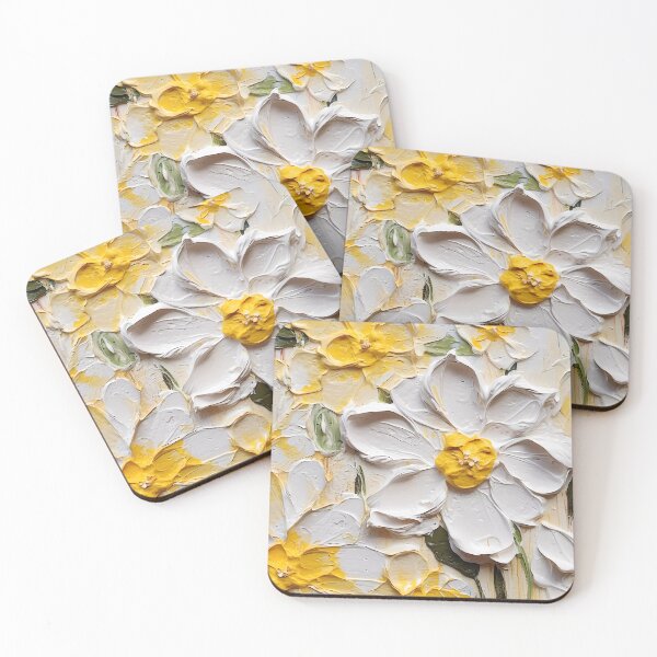Item preview, Yellow and white flowers artistic texture impasto brush strokes abstract decorative painting02 designed and sold by UnaWu533.