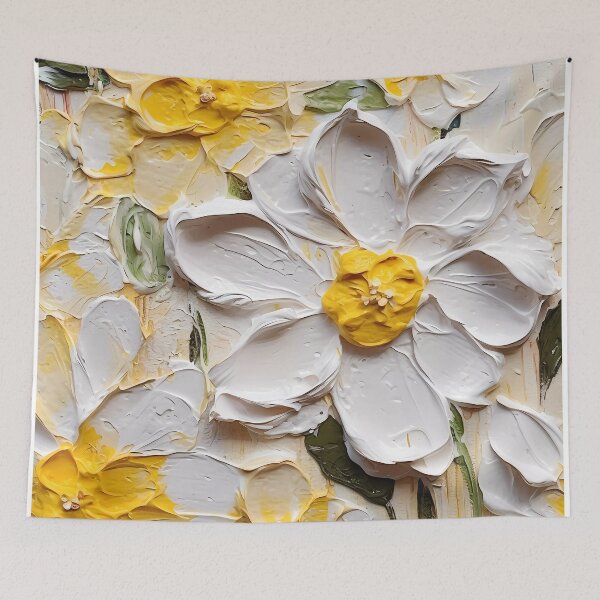 Item preview, Yellow and white flowers artistic texture impasto brush strokes abstract decorative painting02 designed and sold by UnaWu533.