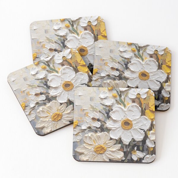 Item preview, Yellow and white flowers artistic texture impasto brush strokes abstract decorative painting03 designed and sold by UnaWu533.