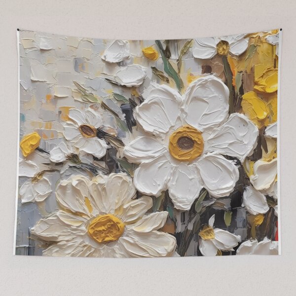 Item preview, Yellow and white flowers artistic texture impasto brush strokes abstract decorative painting03 designed and sold by UnaWu533.
