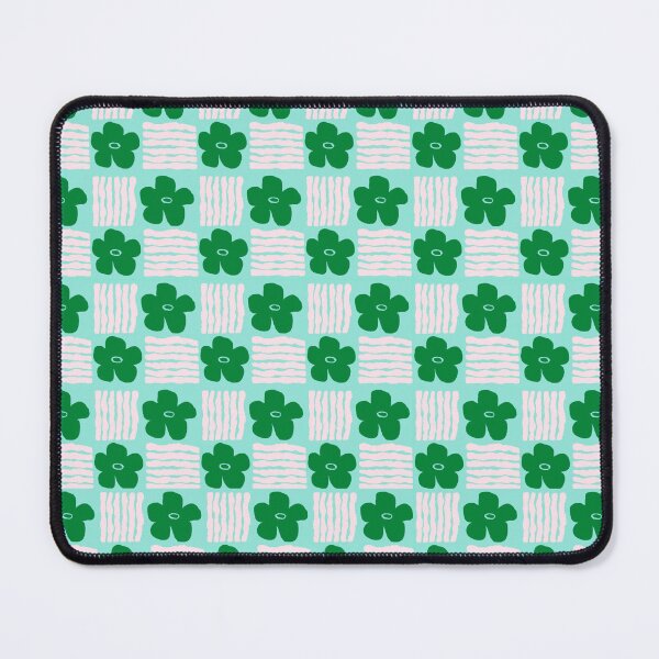 Item preview, Green on Aqua Floral Geometric Blockprint  designed and sold by springstdesign.