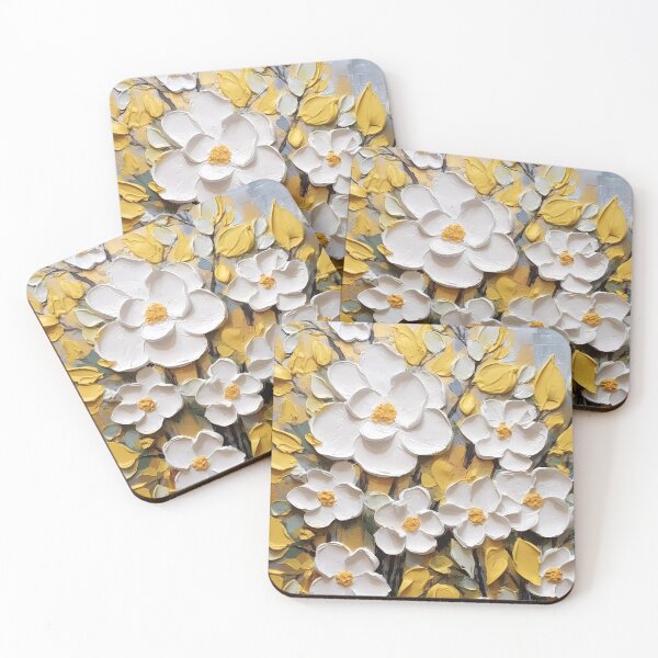 Item preview, Yellow and white flowers artistic texture impasto brush strokes abstract decorative painting06 designed and sold by UnaWu533.
