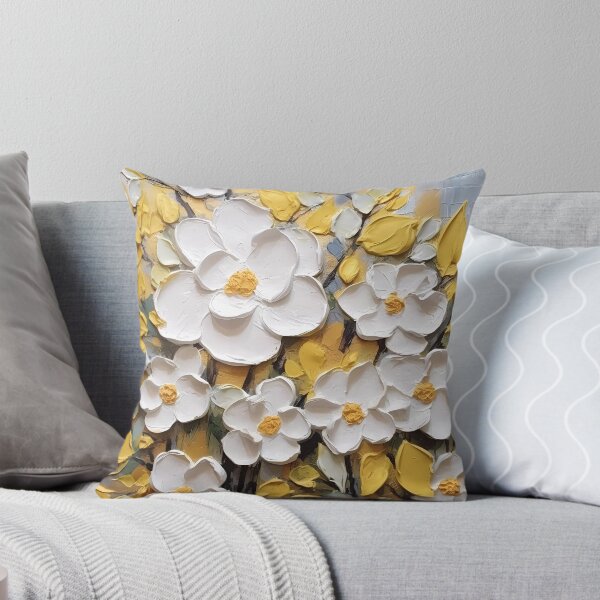 Item preview, Yellow and white flowers artistic texture impasto brush strokes abstract decorative painting06 designed and sold by UnaWu533.