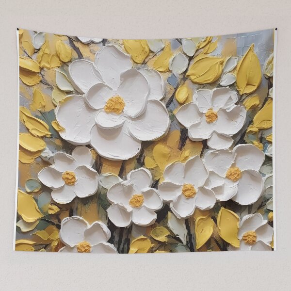 Item preview, Yellow and white flowers artistic texture impasto brush strokes abstract decorative painting06 designed and sold by UnaWu533.