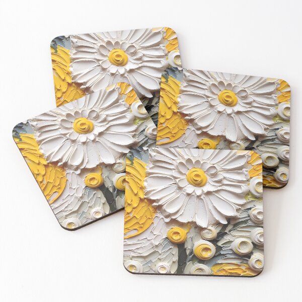Item preview, Yellow and white flowers artistic texture impasto brush strokes abstract decorative painting07 designed and sold by UnaWu533.