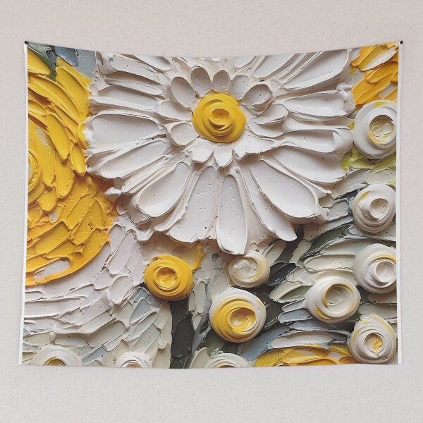 Item preview, Yellow and white flowers artistic texture impasto brush strokes abstract decorative painting07 designed and sold by UnaWu533.