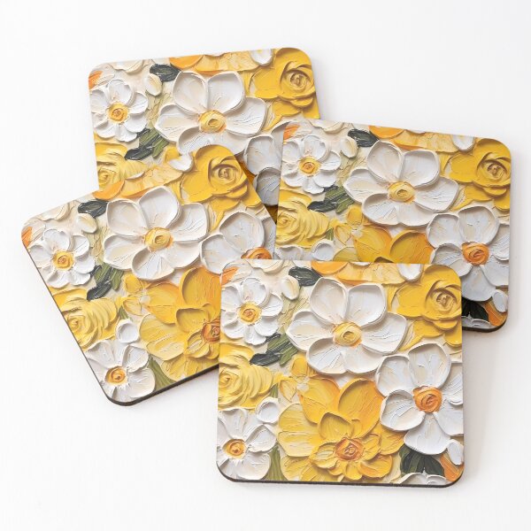 Item preview, Yellow and white flowers artistic texture impasto brush strokes abstract decorative painting08 designed and sold by UnaWu533.