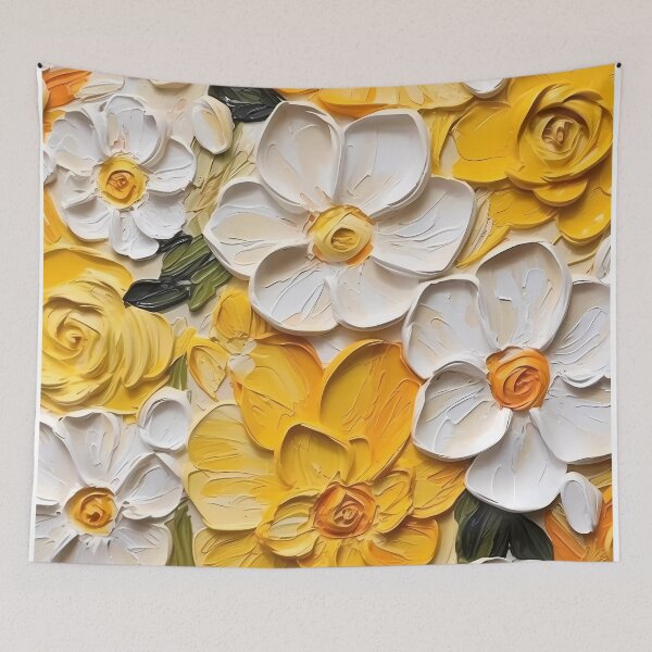 Item preview, Yellow and white flowers artistic texture impasto brush strokes abstract decorative painting08 designed and sold by UnaWu533.