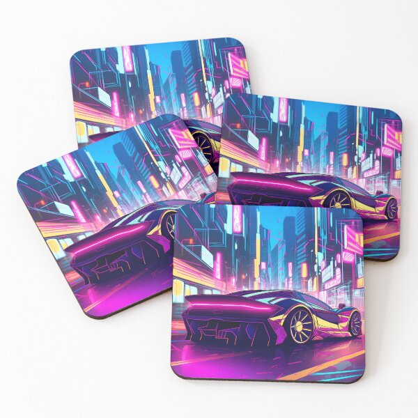 Item preview, Futuristic Neon Cityscape with Sleek Retro Supercar designed and sold by SweetWhiskers.