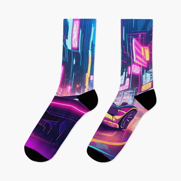 Item preview, Futuristic Neon Cityscape with Sleek Retro Supercar designed and sold by SweetWhiskers.