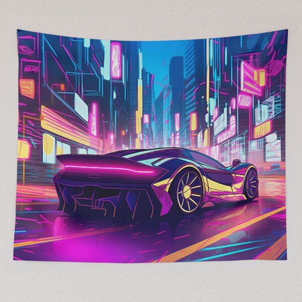 Item preview, Futuristic Neon Cityscape with Sleek Retro Supercar designed and sold by SweetWhiskers.