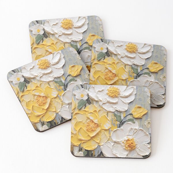 Item preview, Yellow and white flowers artistic texture impasto brush strokes abstract decorative painting10 designed and sold by UnaWu533.