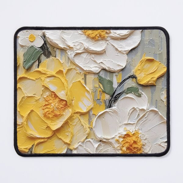 Item preview, Yellow and white flowers artistic texture impasto brush strokes abstract decorative painting10 designed and sold by UnaWu533.