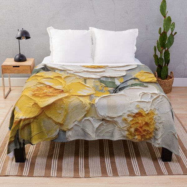 Item preview, Yellow and white flowers artistic texture impasto brush strokes abstract decorative painting10 designed and sold by UnaWu533.