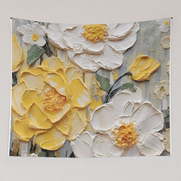 Item preview, Yellow and white flowers artistic texture impasto brush strokes abstract decorative painting10 designed and sold by UnaWu533.
