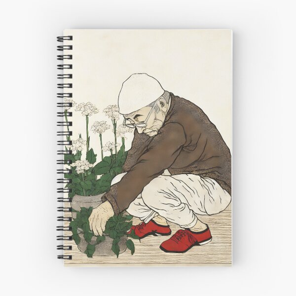 Item preview, Elderly Asian man plants flowers in pots designed and sold by KristinaNEL.
