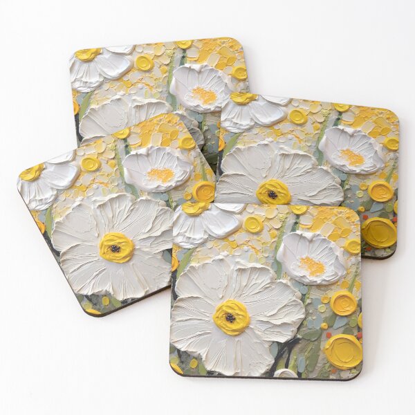 Item preview, Yellow and white flowers artistic texture impasto brush strokes abstract decorative painting12 designed and sold by UnaWu533.