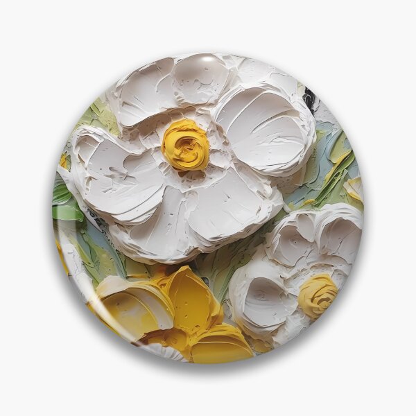 Item preview, Yellow and white flowers artistic texture impasto brush strokes abstract decorative painting designed and sold by UnaWu533.