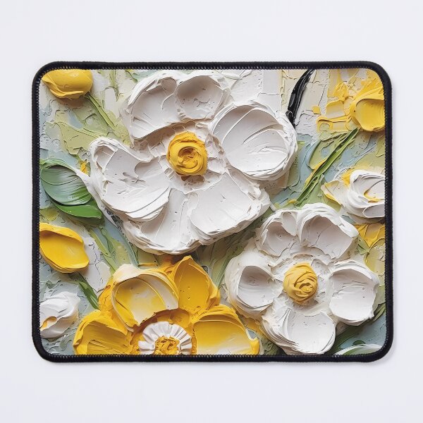 Item preview, Yellow and white flowers artistic texture impasto brush strokes abstract decorative painting designed and sold by UnaWu533.