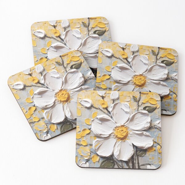 Item preview, Yellow and white flowers artistic texture impasto brush strokes abstract decorative painting14 designed and sold by UnaWu533.