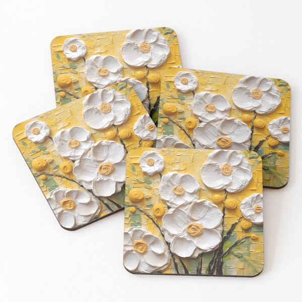 Item preview, Yellow and white flowers artistic texture impasto brush strokes abstract decorative painting16 designed and sold by UnaWu533.