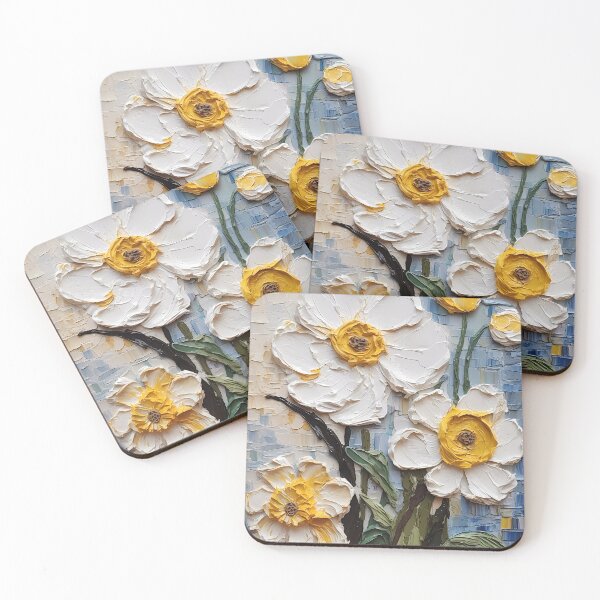 Item preview, Yellow and white flowers artistic texture impasto brush strokes abstract decorative painting17 designed and sold by UnaWu533.