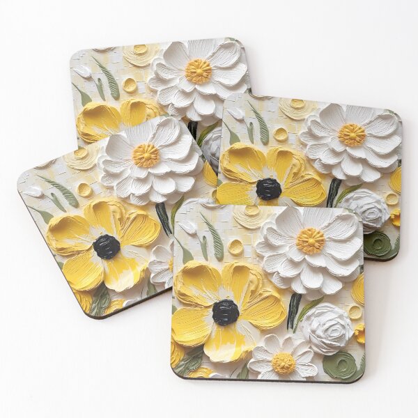 Item preview, Yellow and white flowers artistic texture impasto brush strokes abstract decorative painting18 designed and sold by UnaWu533.