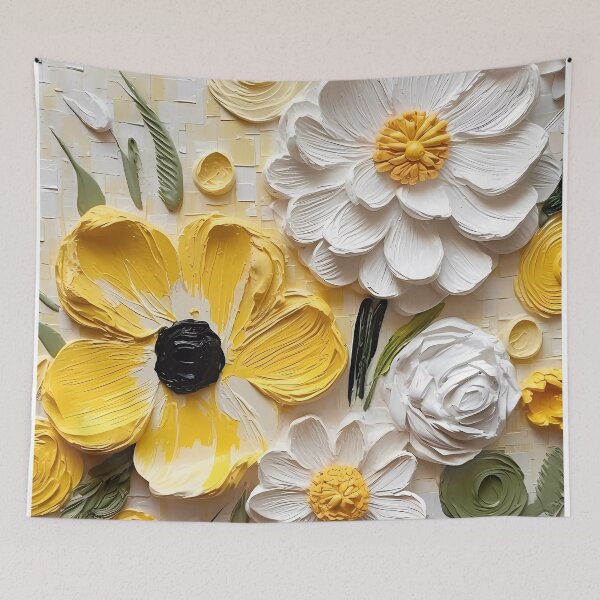 Item preview, Yellow and white flowers artistic texture impasto brush strokes abstract decorative painting18 designed and sold by UnaWu533.