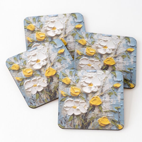 Item preview, Yellow and white flowers artistic texture impasto brush strokes abstract decorative painting20 designed and sold by UnaWu533.