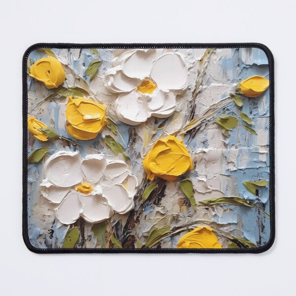 Item preview, Yellow and white flowers artistic texture impasto brush strokes abstract decorative painting20 designed and sold by UnaWu533.