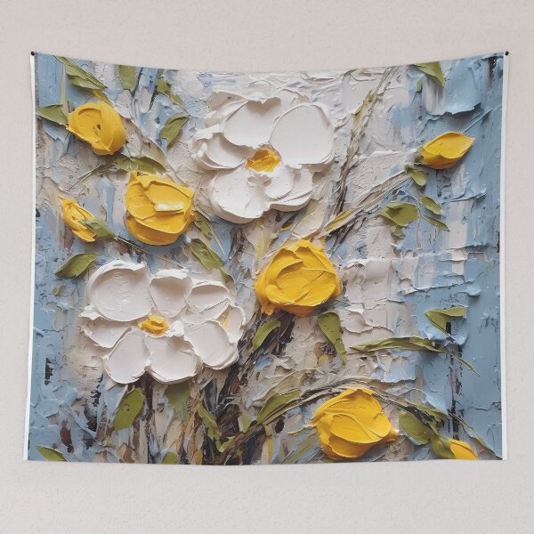 Item preview, Yellow and white flowers artistic texture impasto brush strokes abstract decorative painting20 designed and sold by UnaWu533.